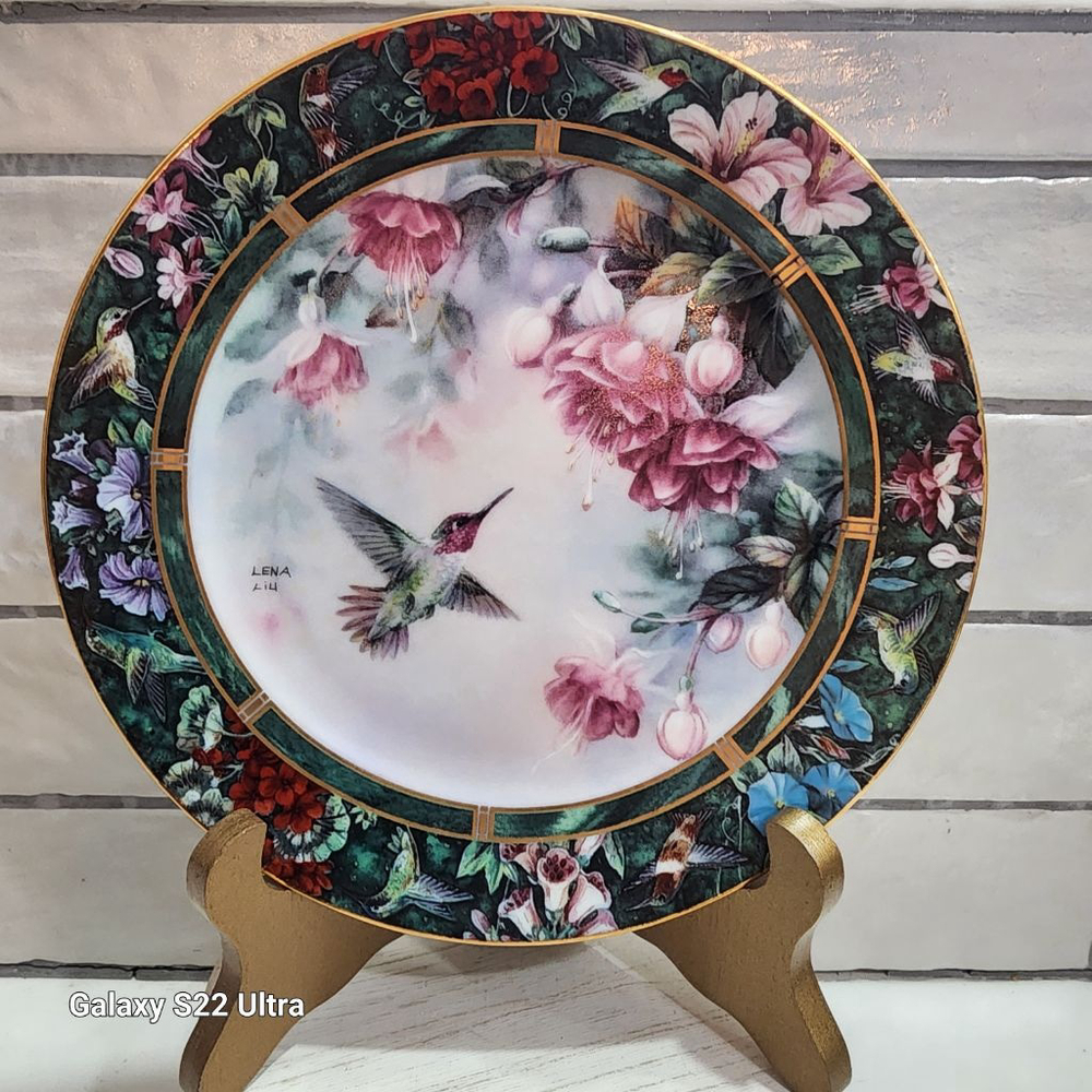 Vintage LENA LIU Anna's Hummingbird Hibiscus Collector Porcelain Plate #5173D